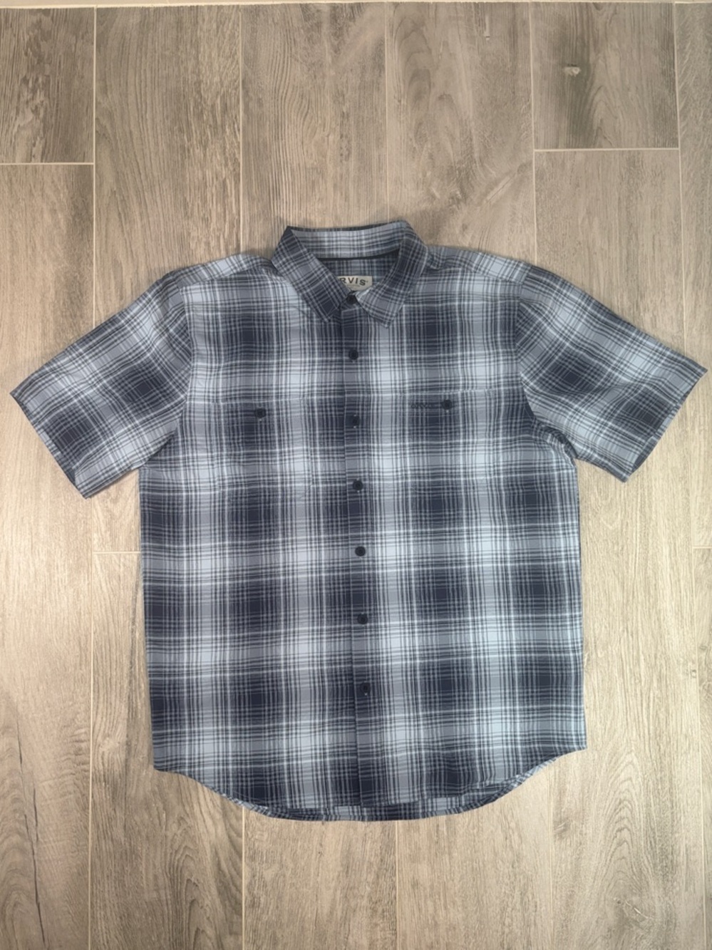 ORVIS Mens Medium NWT Blue Plaid Short Sleeve Tech Shirt Fishing Hiking Outdoor